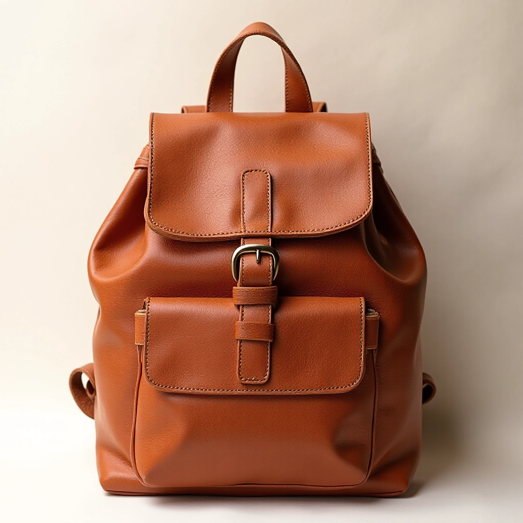 Close-up detail of cognac leather texture showing natural grain and patina development on leather shoulder bag